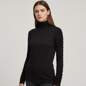 🌻By Anthropologie Black Ruched‑Sleeve Turtleneck Top Women’s size XS